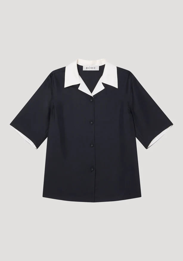 Contrast camp collar silk shirt