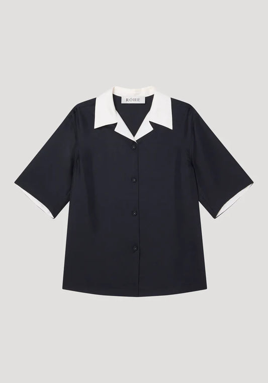 Contrast Camp Collar Silk Shirt