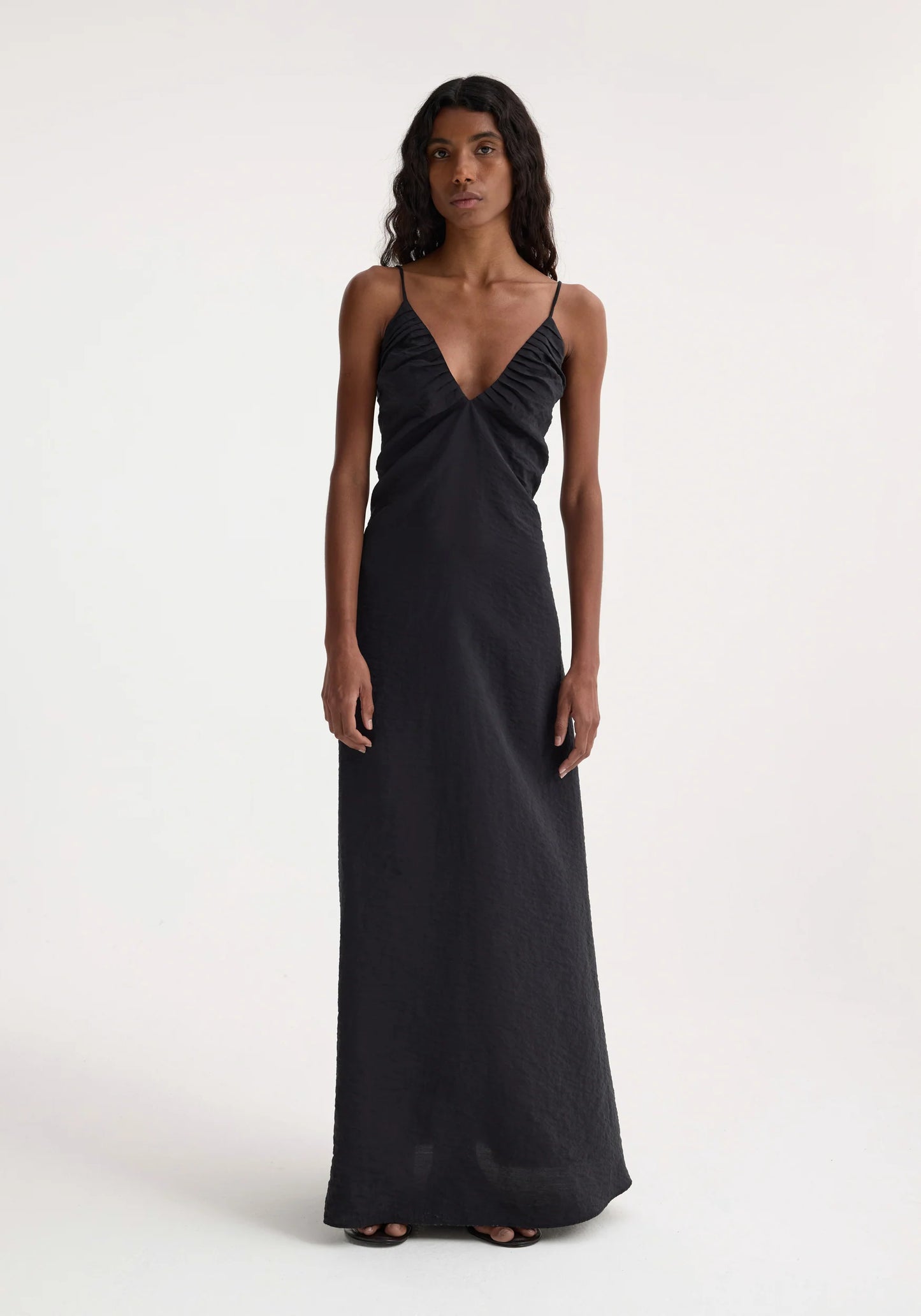 Hammered Silk V-Neck Strap Dress
