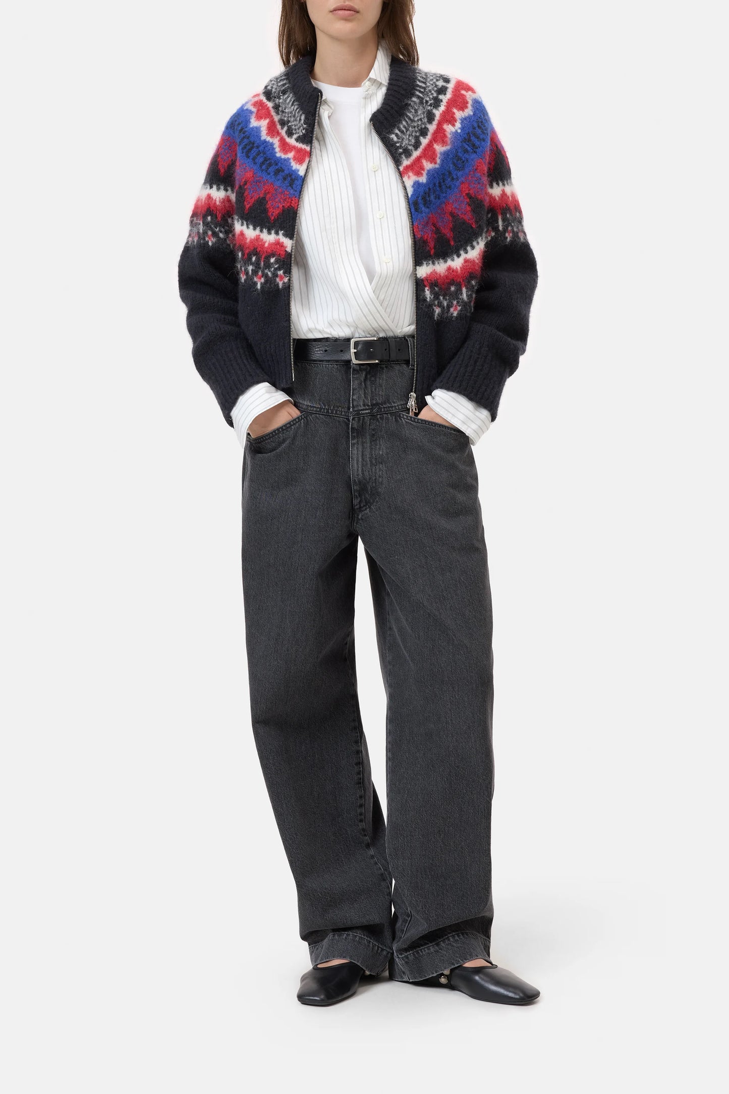 Jacquard Cropped Zip Cardigan