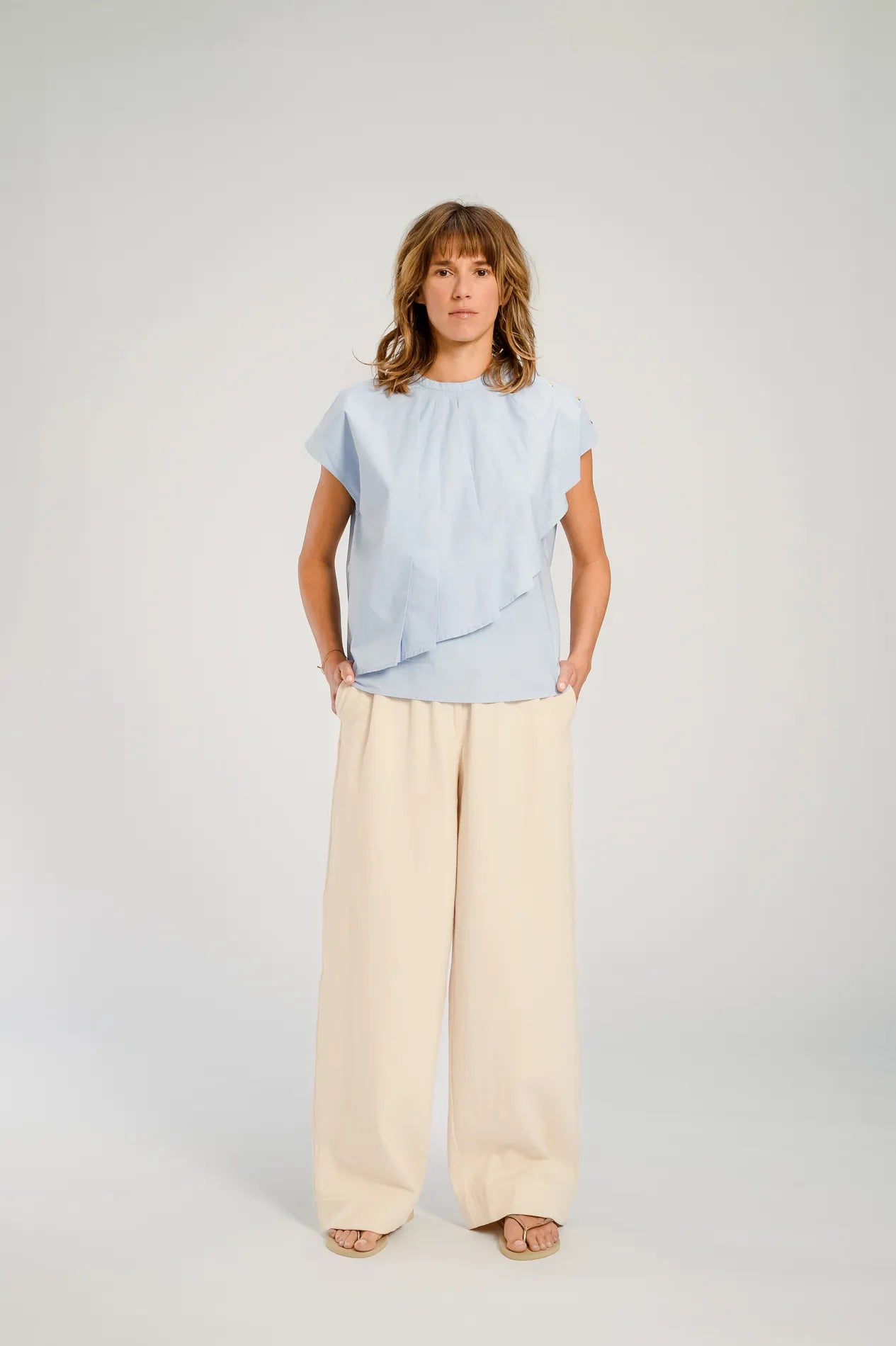 Chicago Pleated Blouse Blue Sky