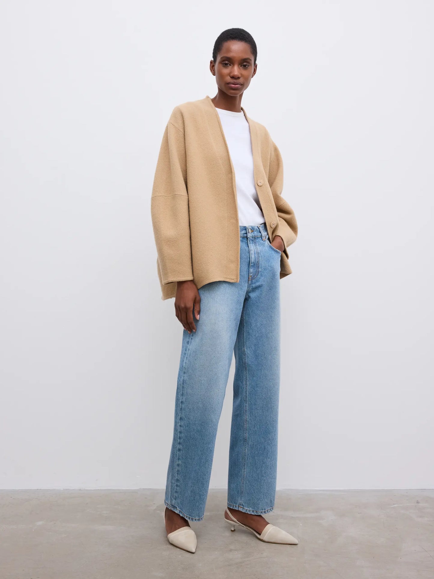 Long wool cardigan in camel