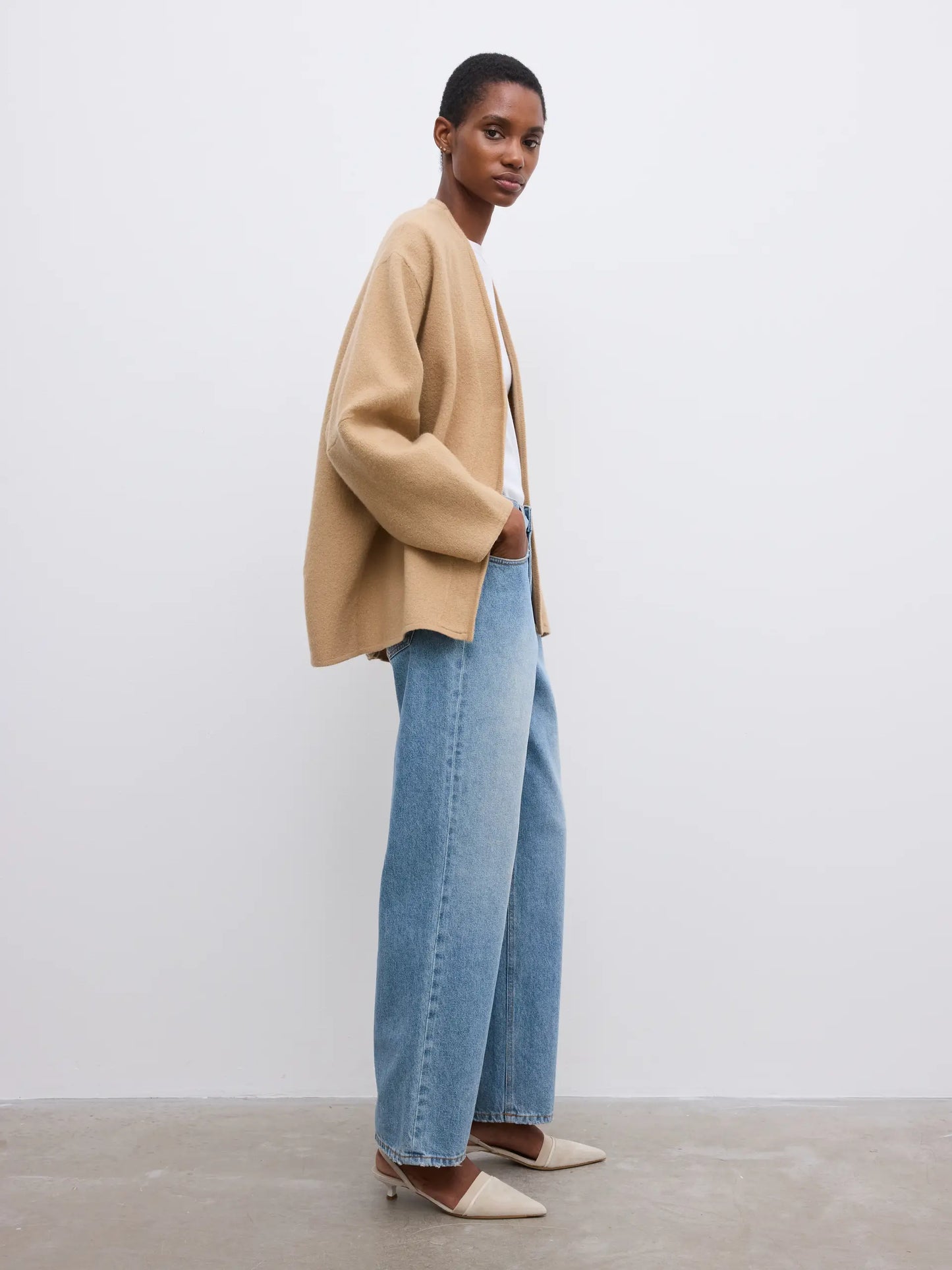 Long wool cardigan in camel