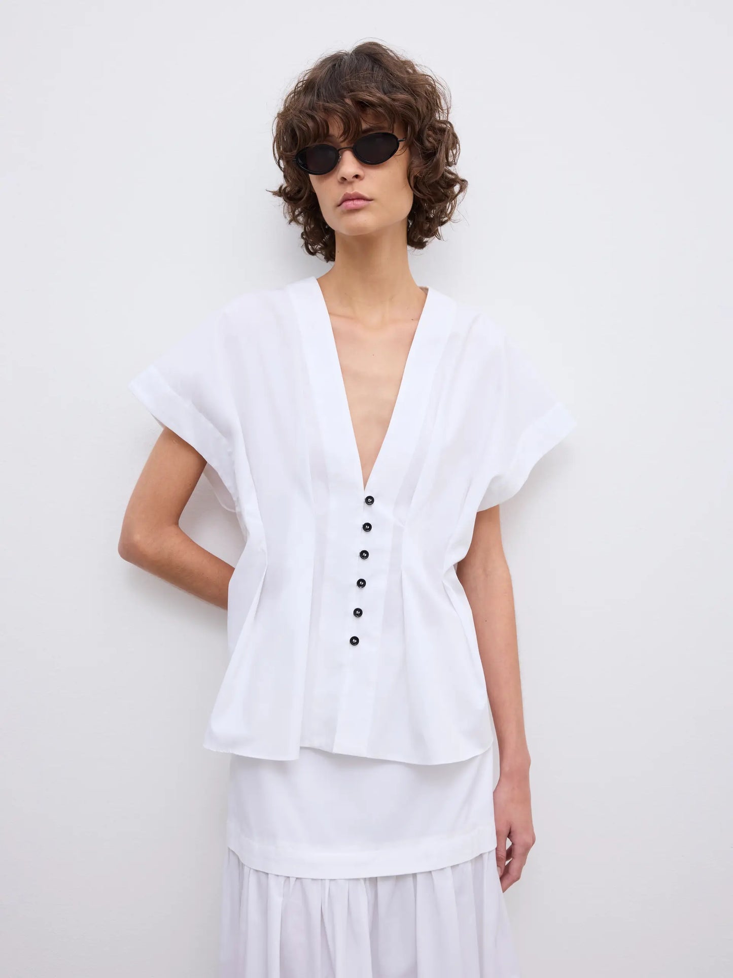 Cinched cotton top in white