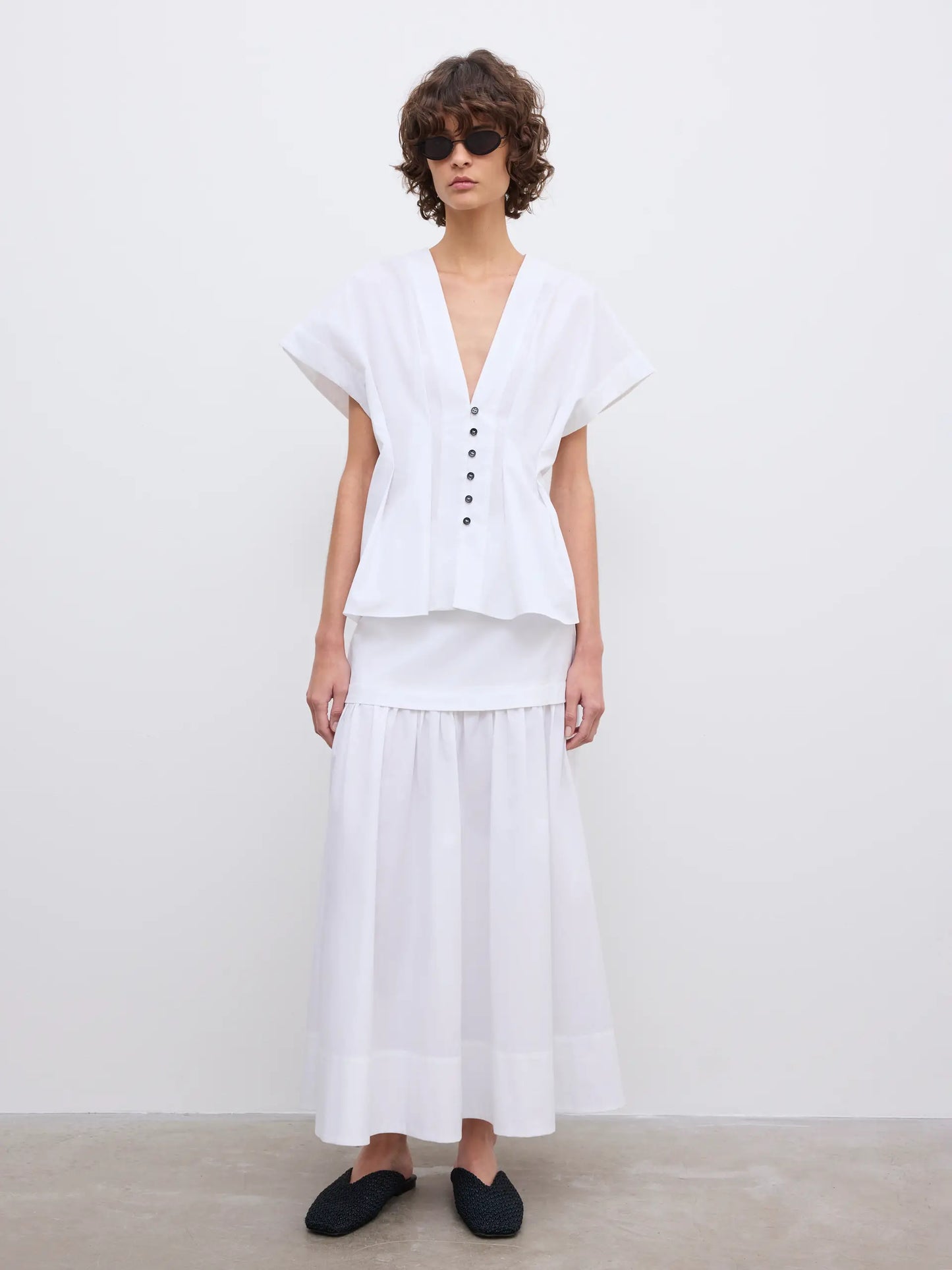 Cinched cotton top in white