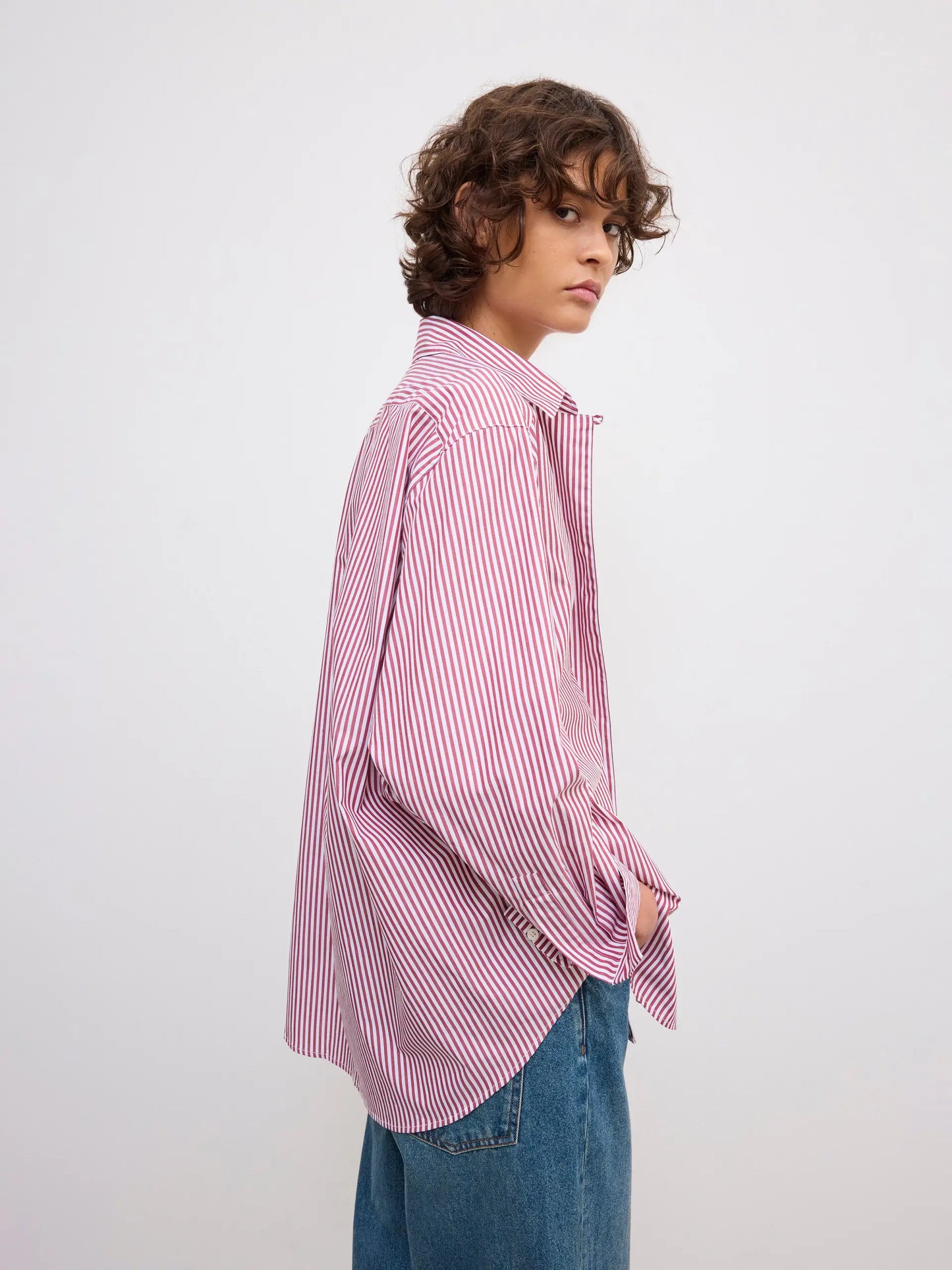 Asymmetric shirt in red stripe