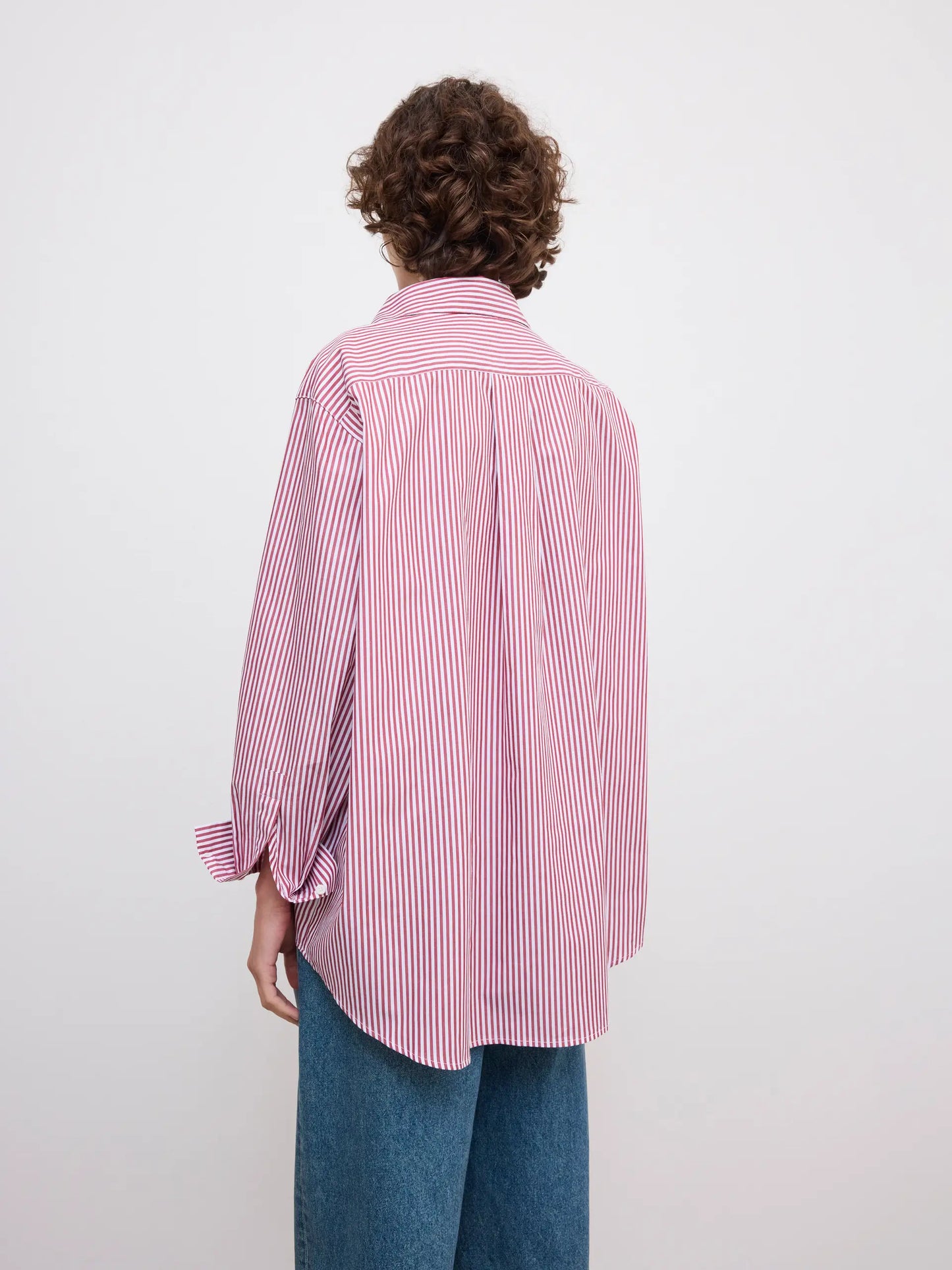 Asymmetric shirt in red stripe