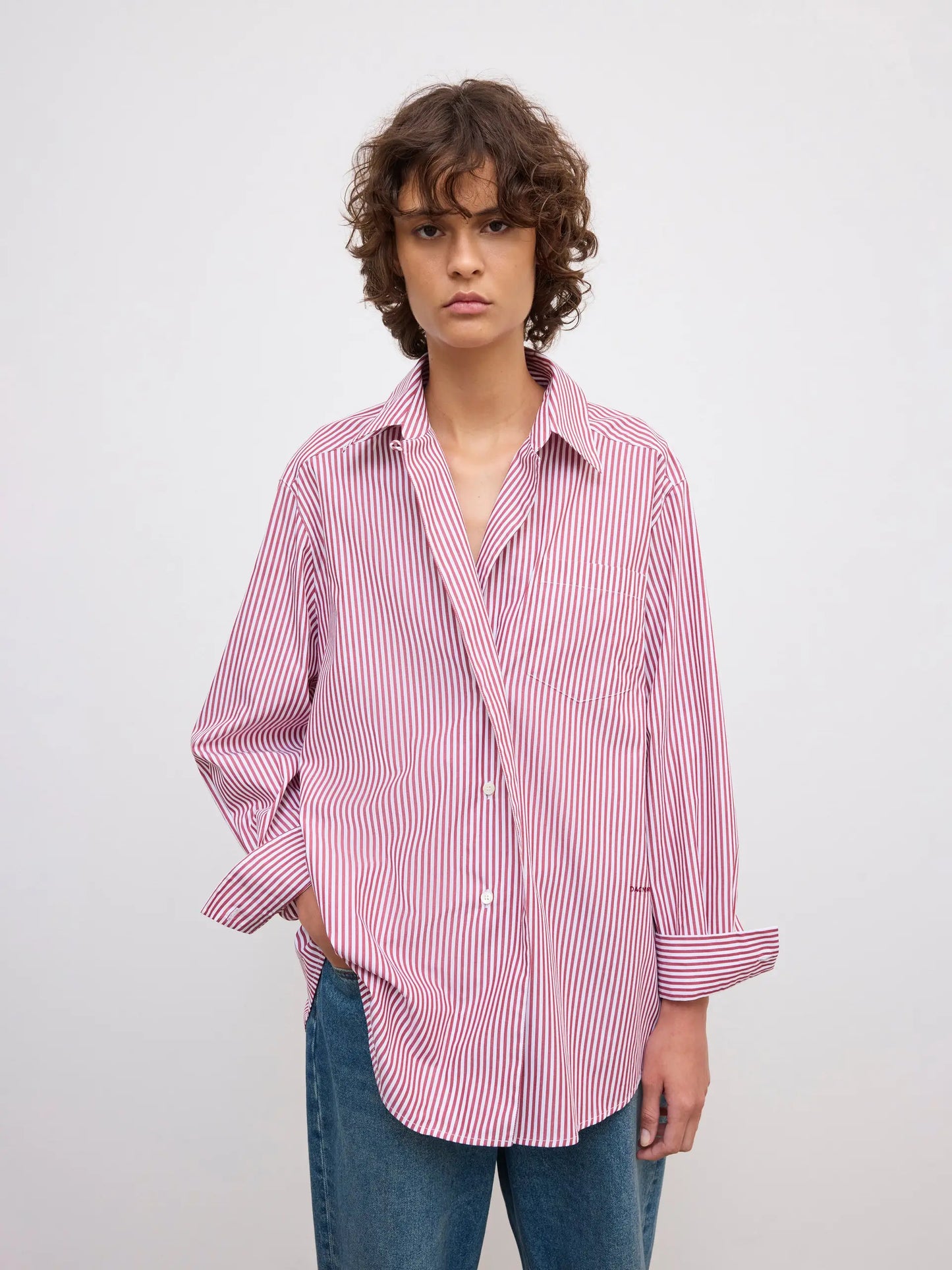 Asymmetric shirt in red stripe