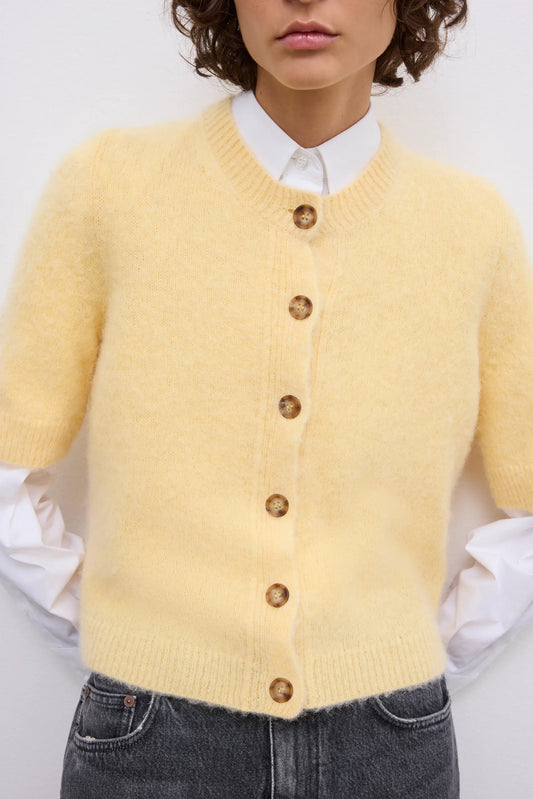 Brushed cardigan top in pale yellow