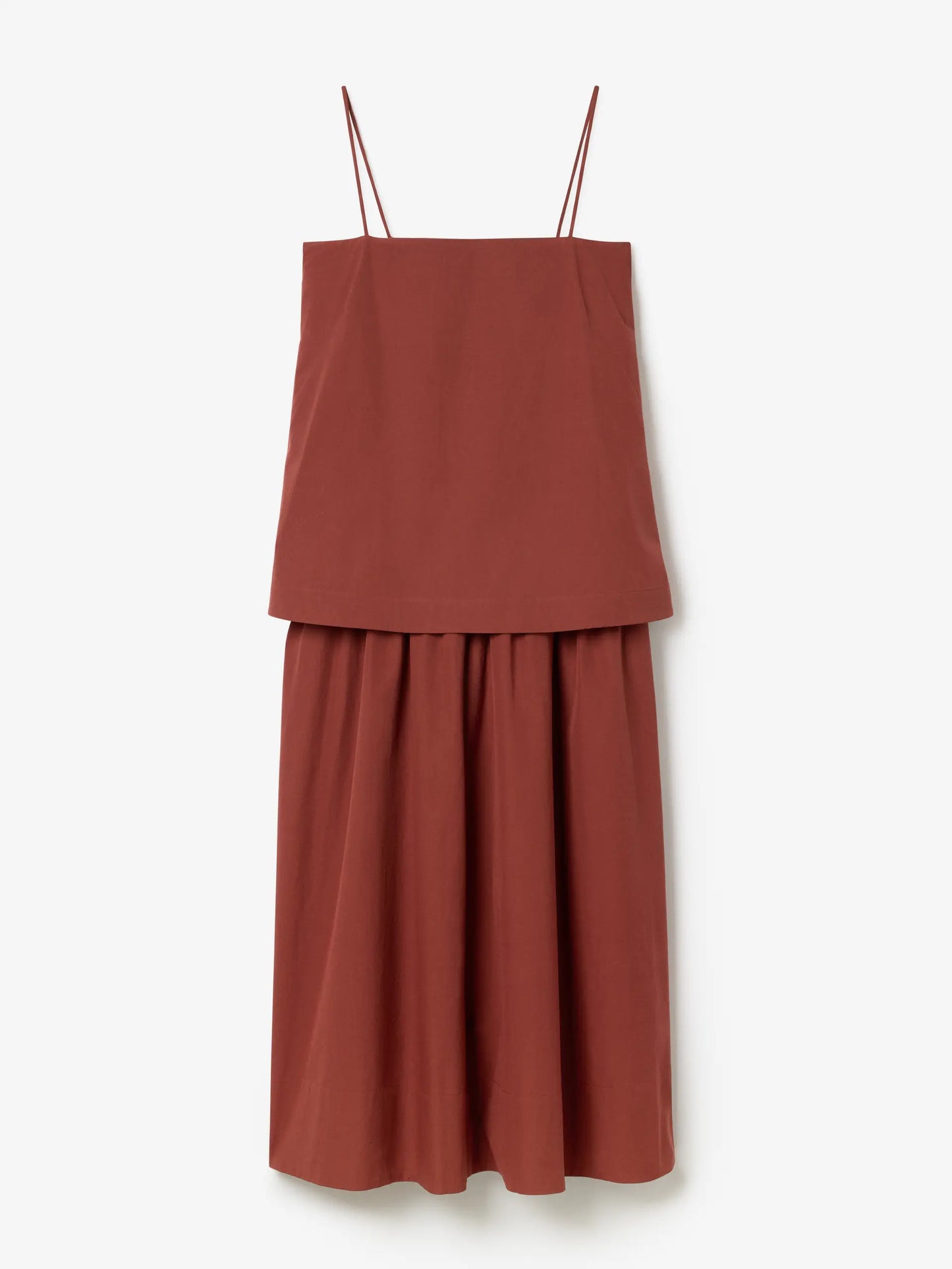 Cotton strap dress in mahogany red