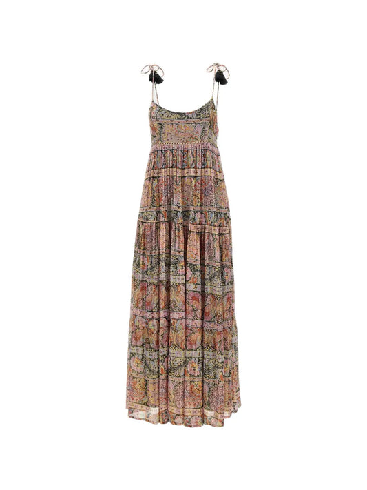 Long patterned dress on a white background