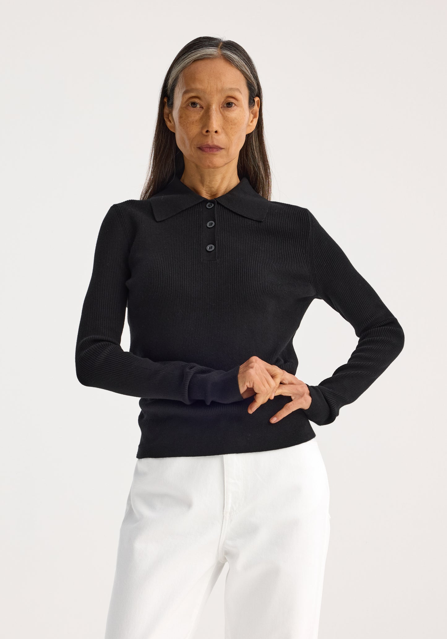 Rib Knitted Long Sleeve Polo