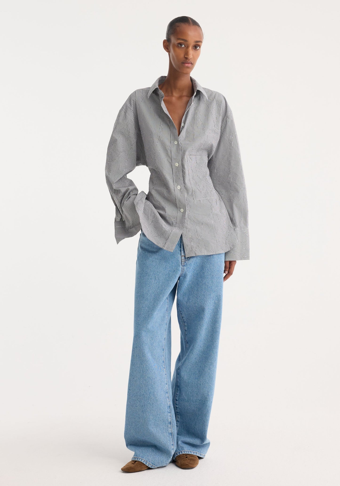 Crushed Checked Shaped Shirt