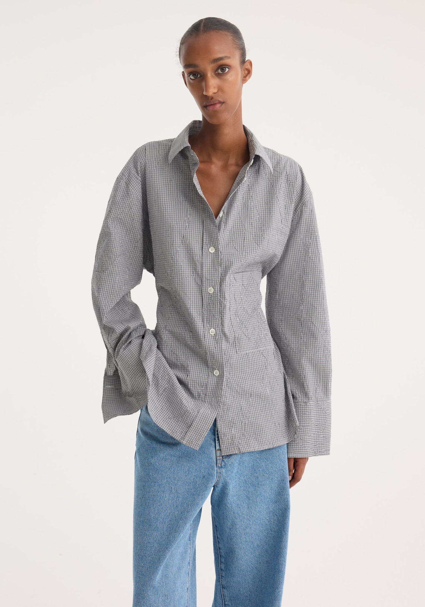 Crushed Checked Shaped Shirt