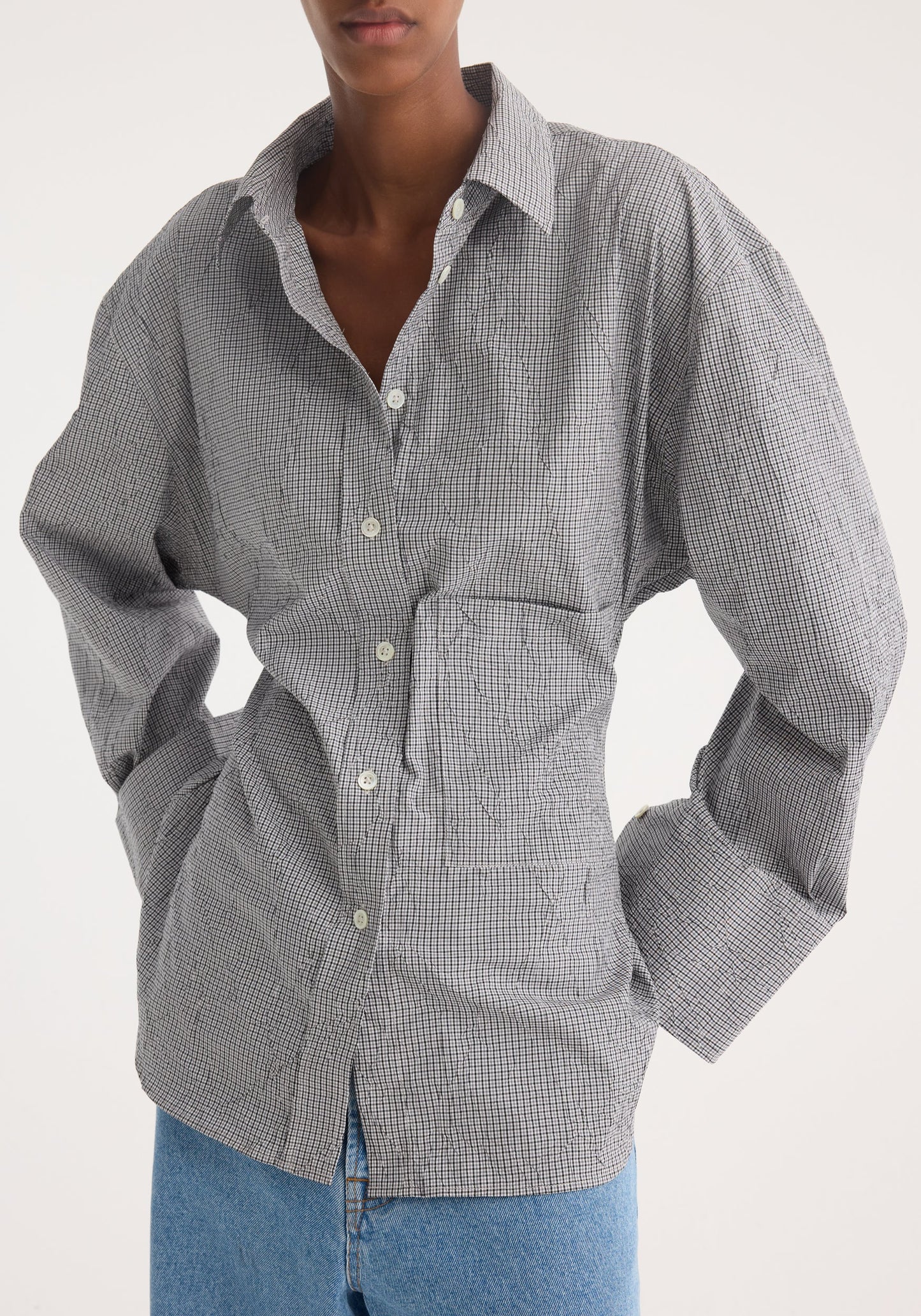 Crushed Checked Shaped Shirt