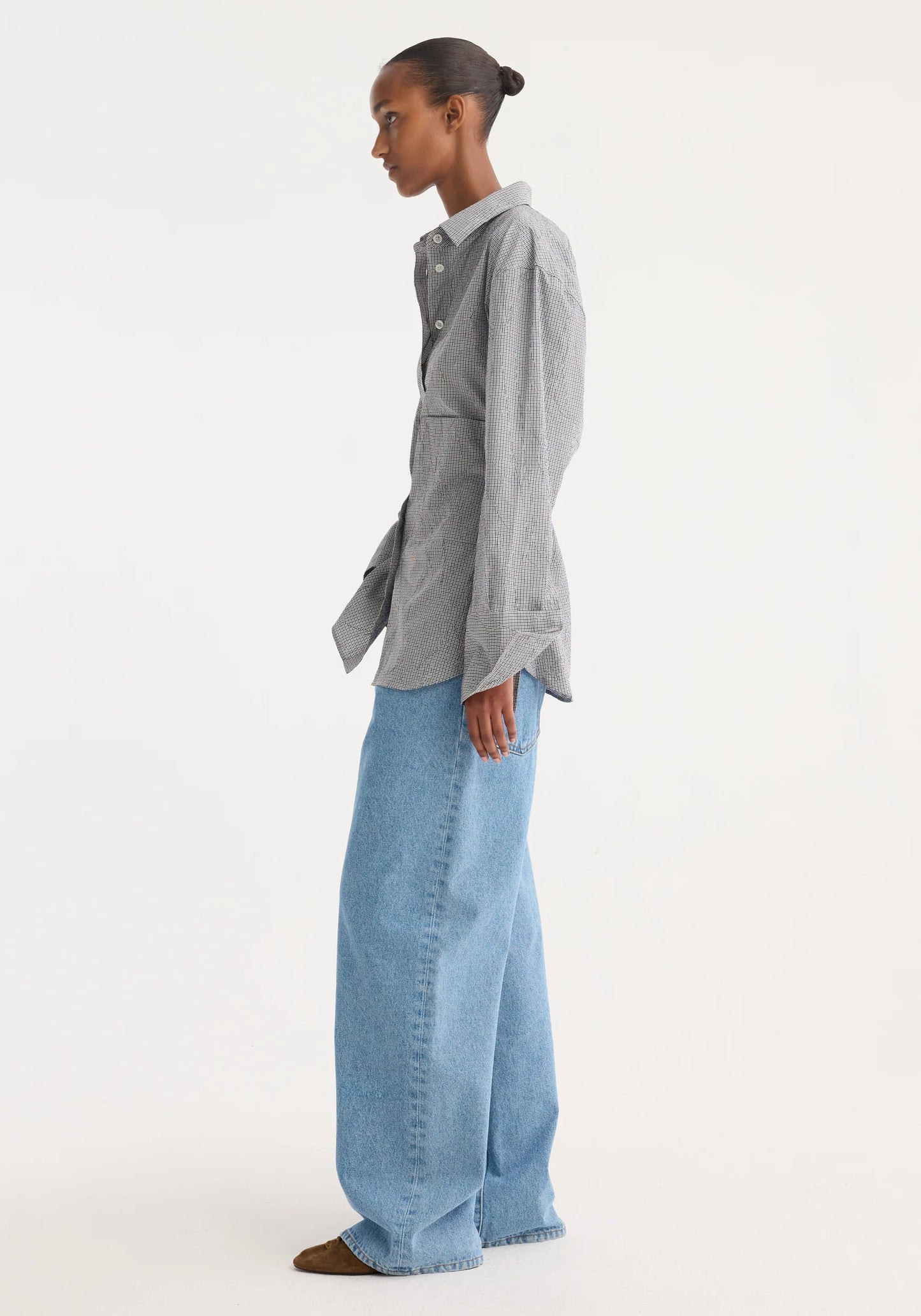 Crushed Checked Shaped Shirt