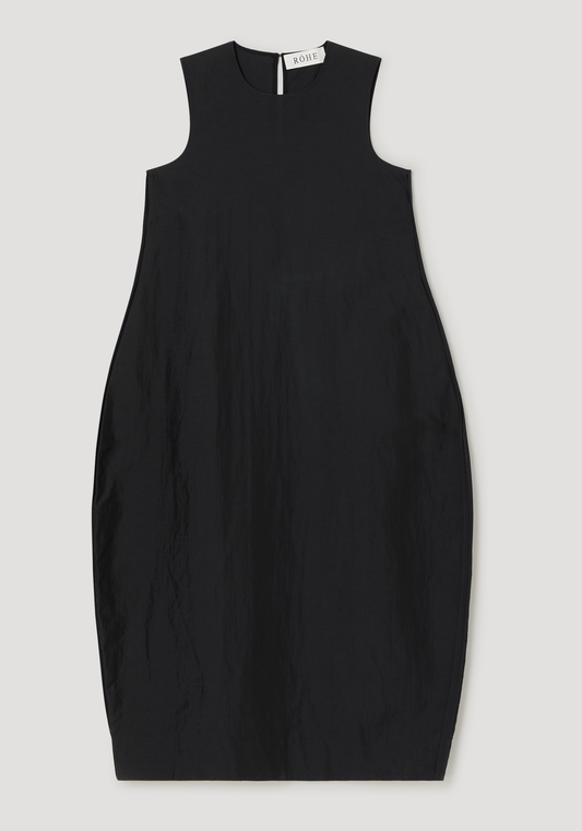 hourglass linen silk dress in black
