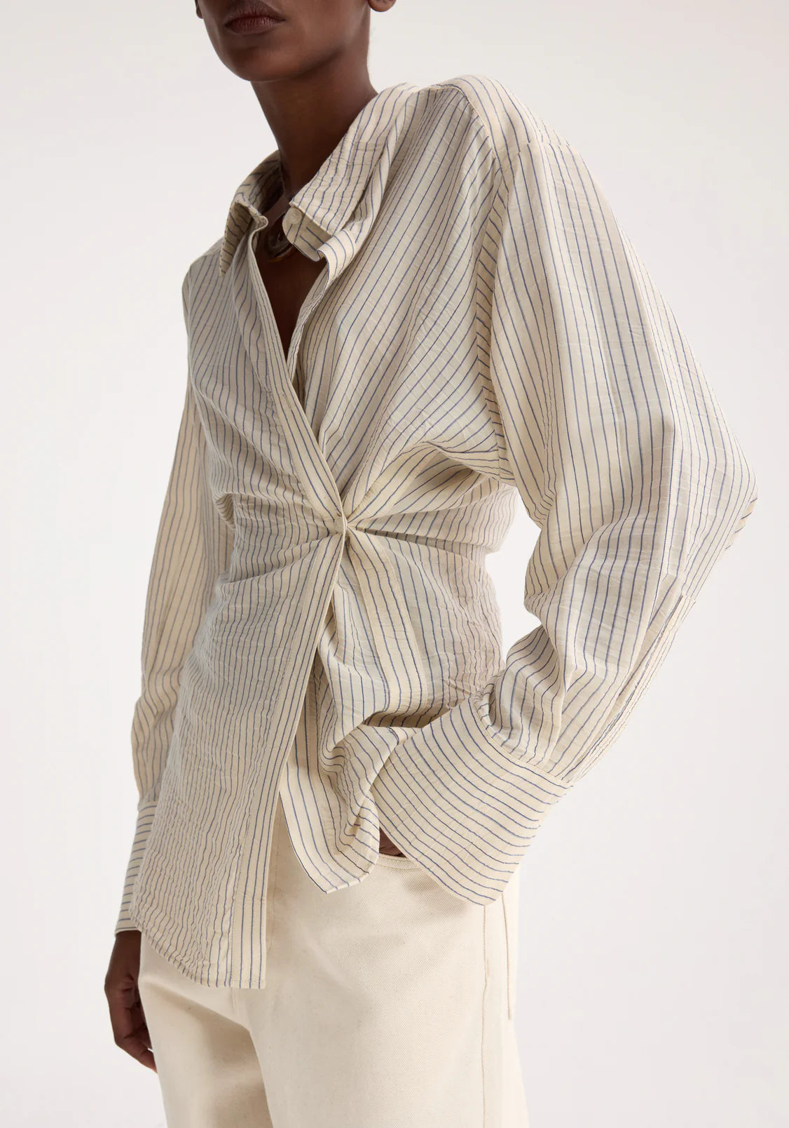 Asymmetric Waisted Striped Shirt