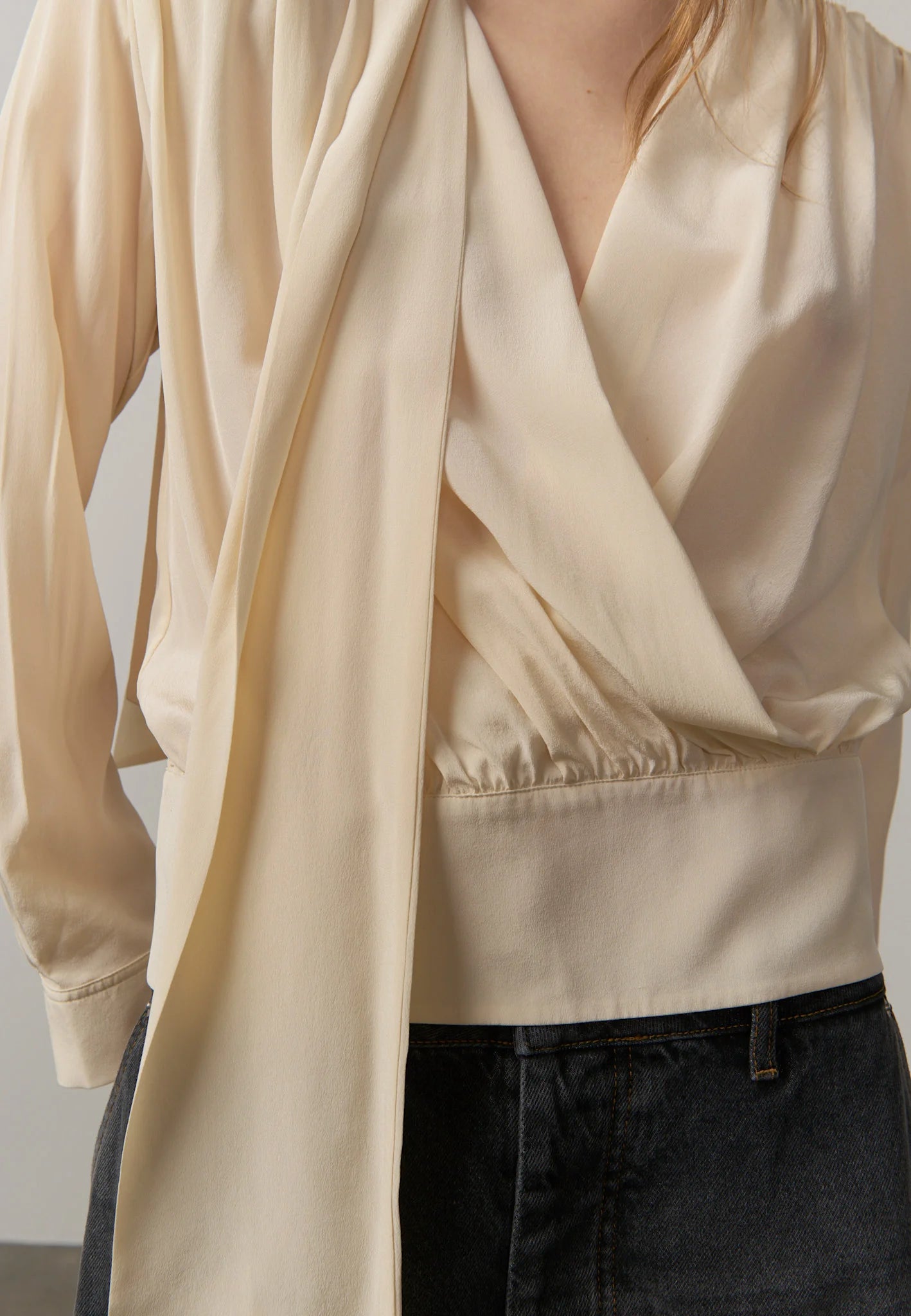 Close-up detail of the back and softly draped fabric