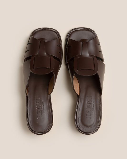 Hereu Ancora Squared Heeled Slide Dark Brown