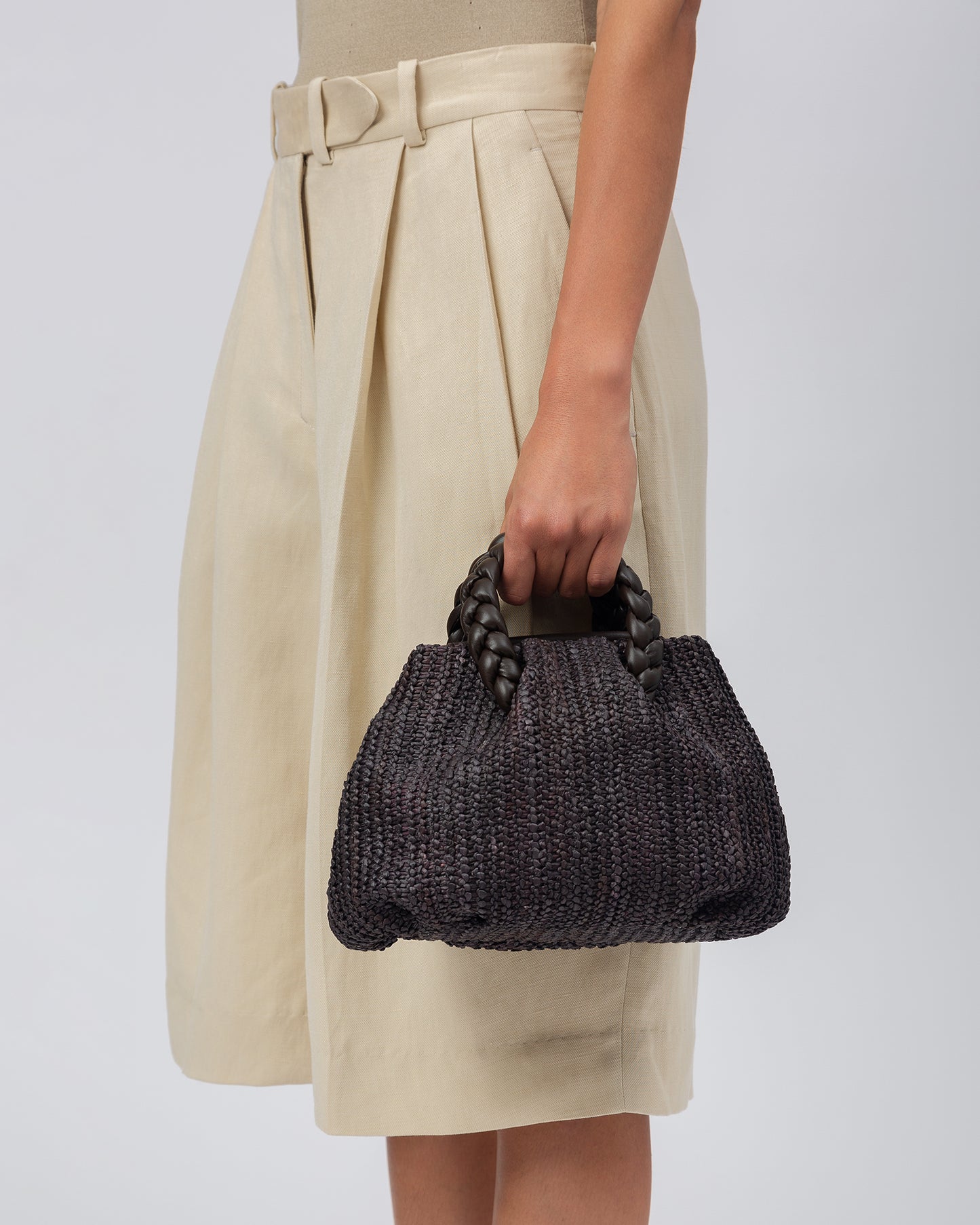 Hereu Bombon M Raffia Bag Dark Brown