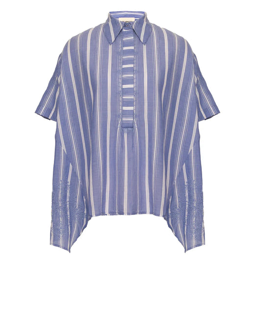 Blue and white striped shirt on a white background