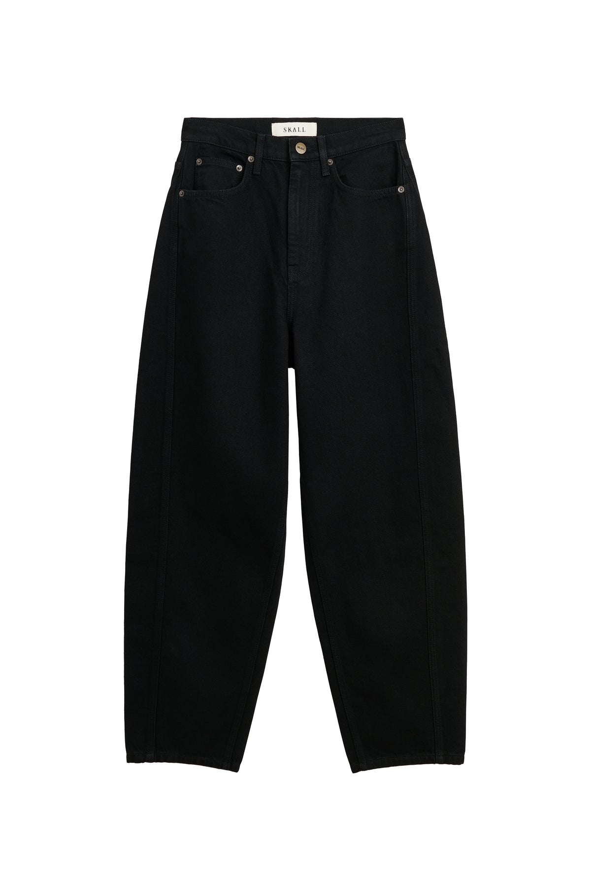 Black wide-leg cropped jeans with a straight, relaxed fit, displayed flat against a solid white background.