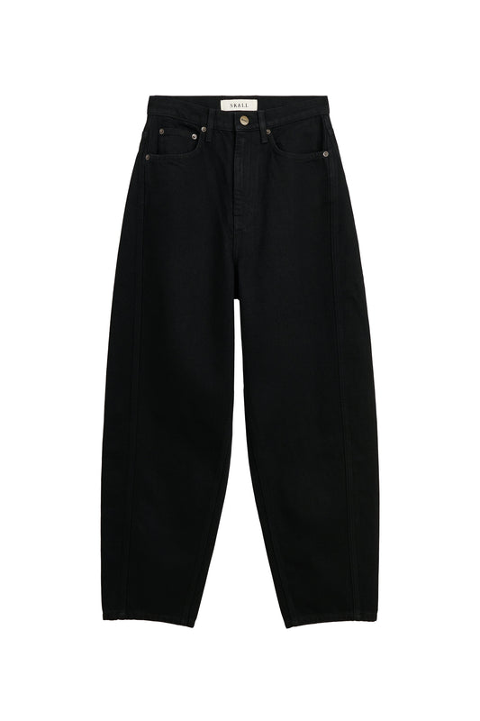 Black wide-leg cropped jeans with a straight, relaxed fit, displayed flat against a solid white background.
