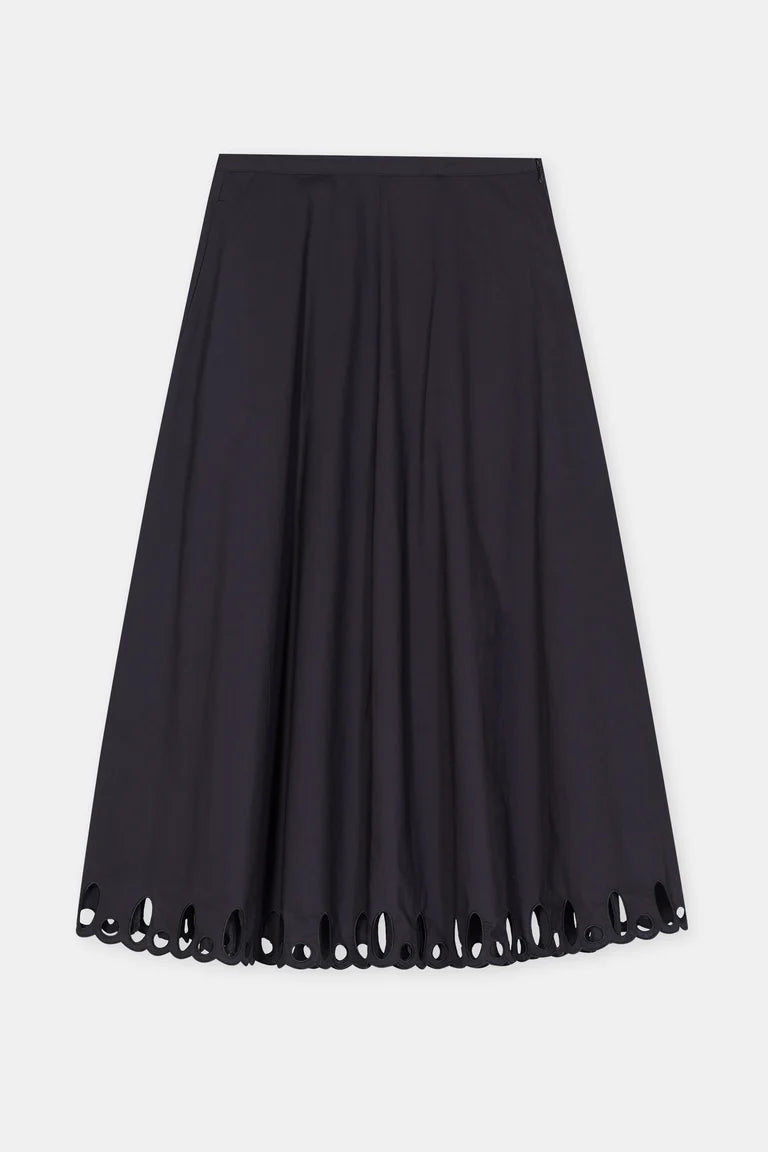 Black skirt with decorative hem on a white background
