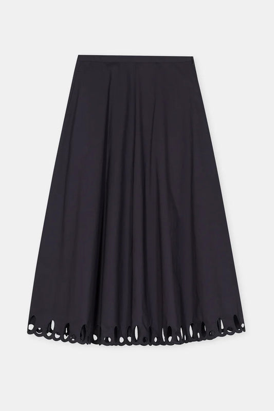 Black skirt with decorative hem on a white background