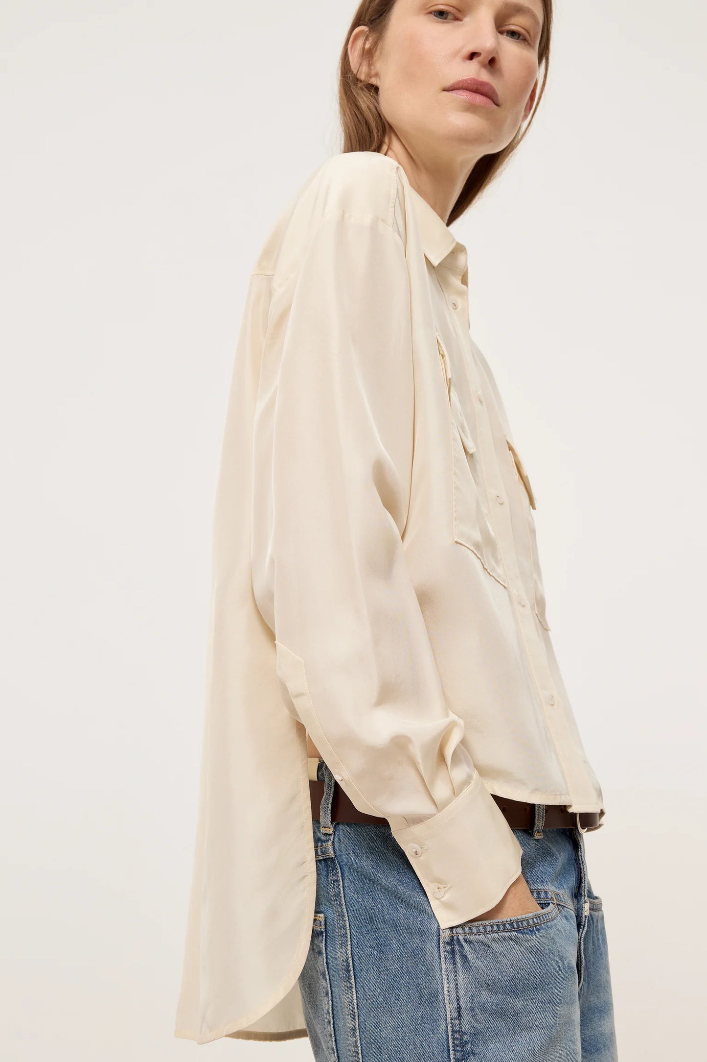 Silk blouse with utility details