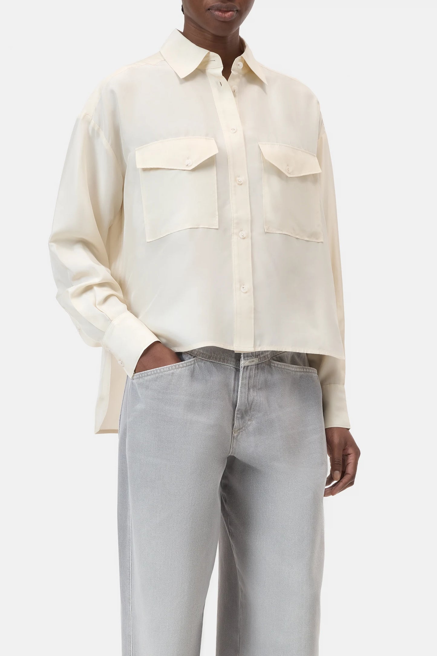 Silk blouse with utility details