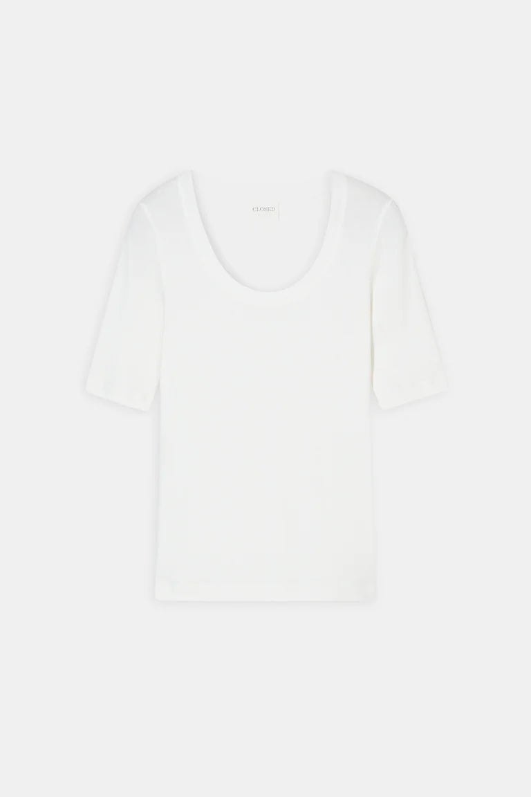 White t-shirt on a light gray background