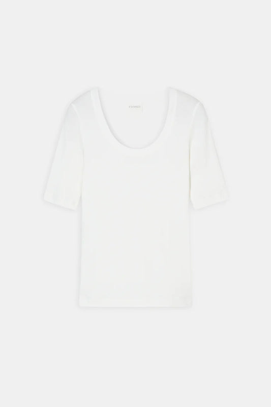 White t-shirt on a light gray background