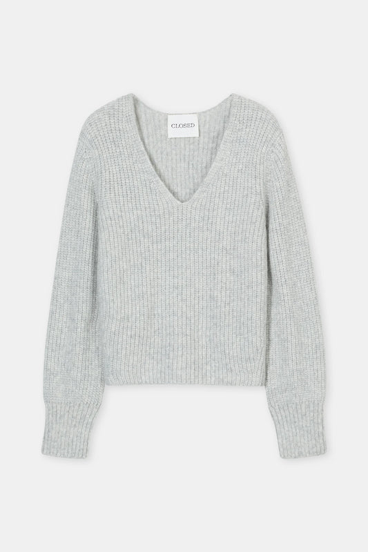 V-neck sweater in grey alpaca-mix