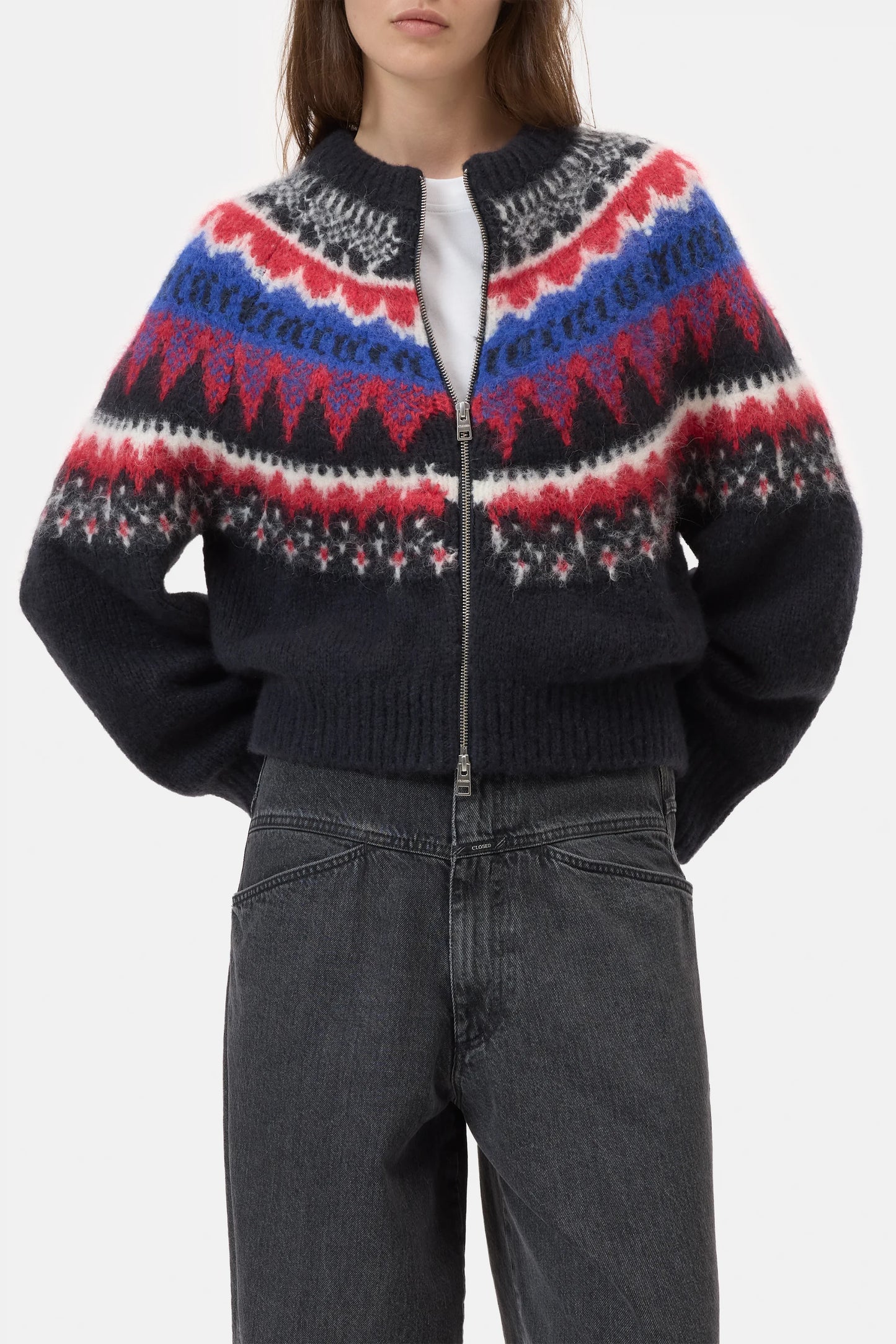 Jacquard Cropped Zip Cardigan