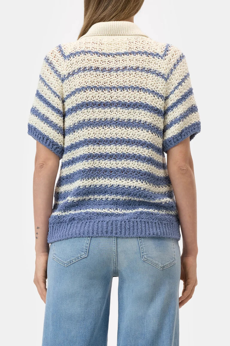 Striped polo cardigan in stone blue