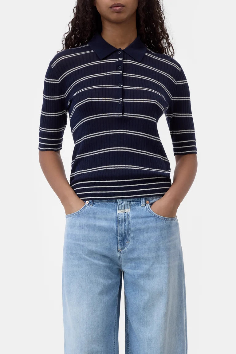 Striped wool polo shirt