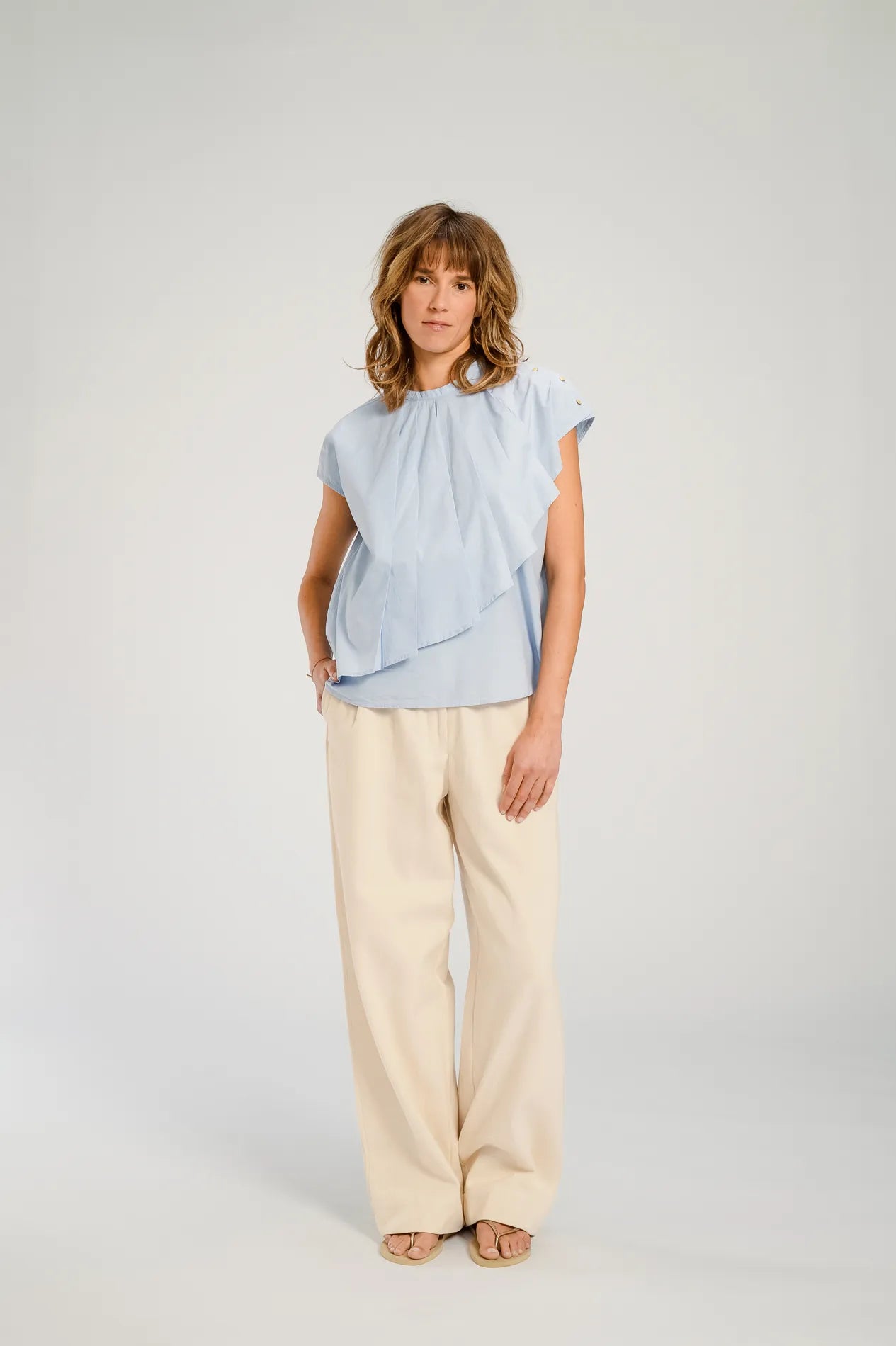 Chicago Pleated Blouse Blue Sky