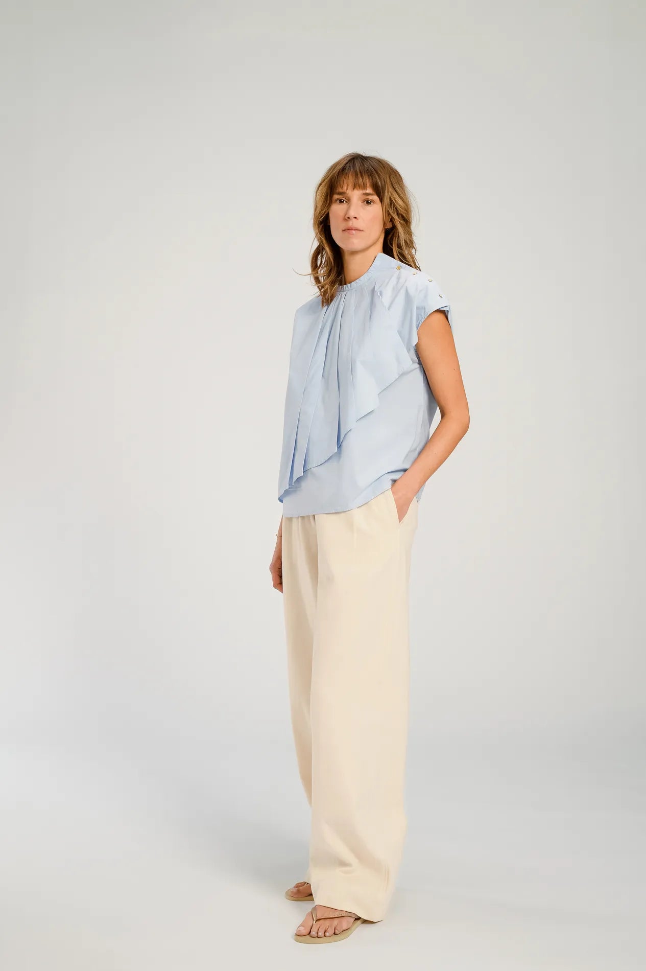 Chicago Pleated Blouse Blue Sky