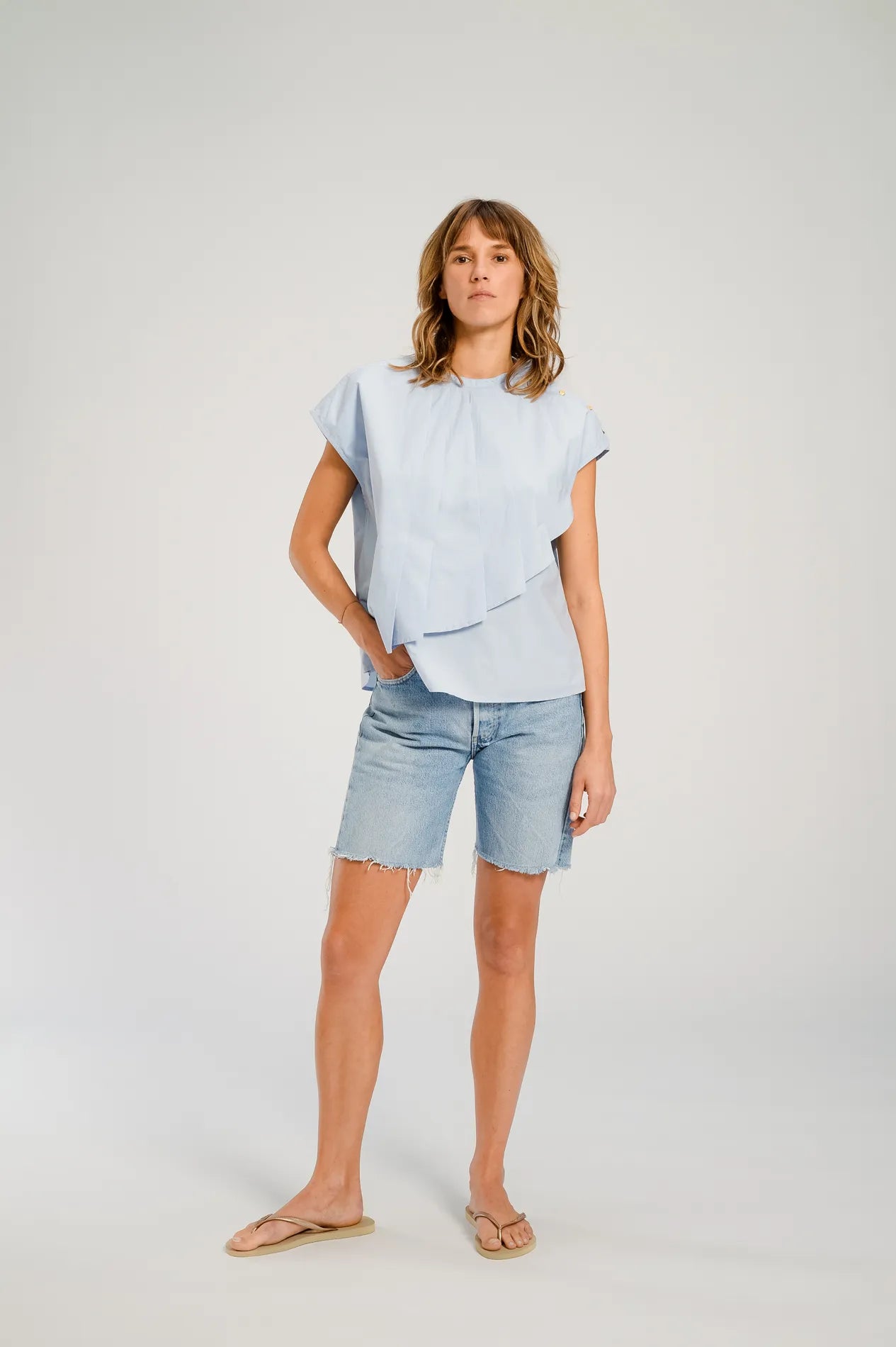 Chicago Pleated Blouse Blue Sky