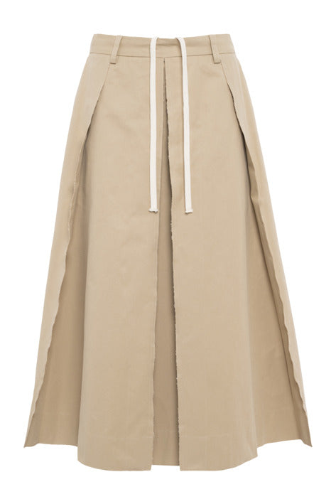 Beige skirt with white drawstring on a white background