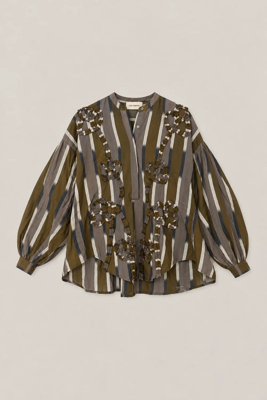 PABLO ikat grandad-collar shirt
