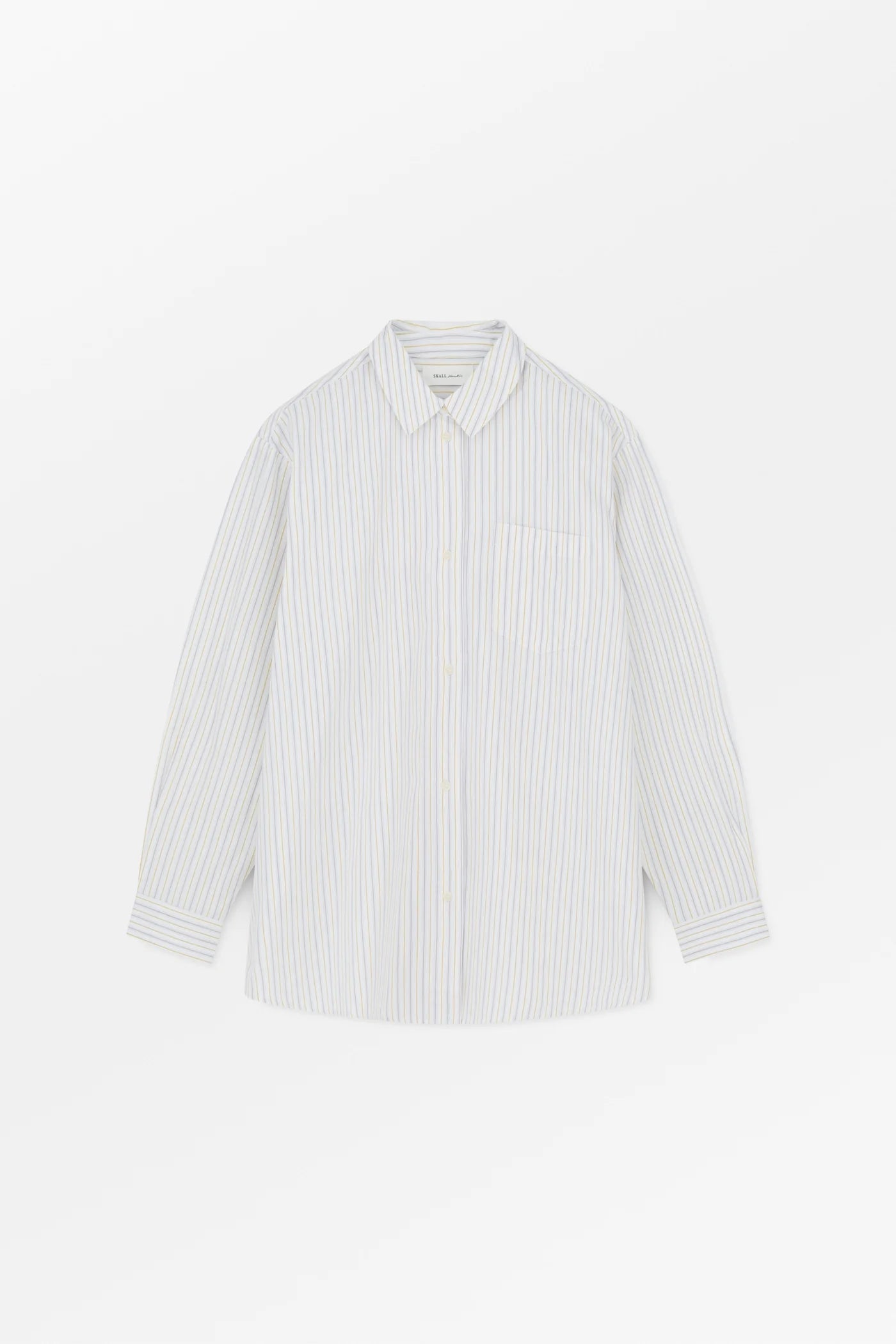 White shirt with thin black stripes on a white background
