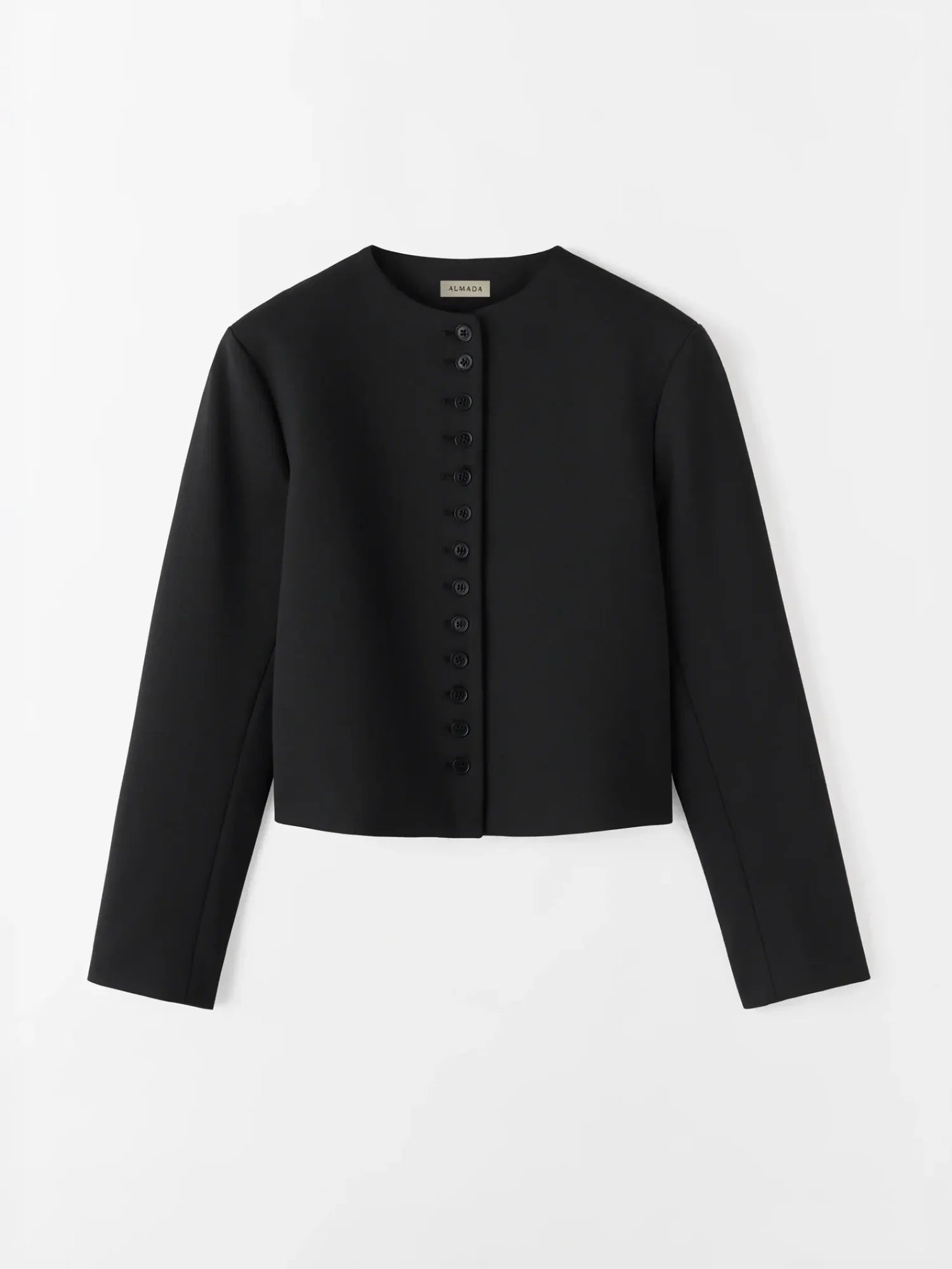 Black jacket with buttons on a white background