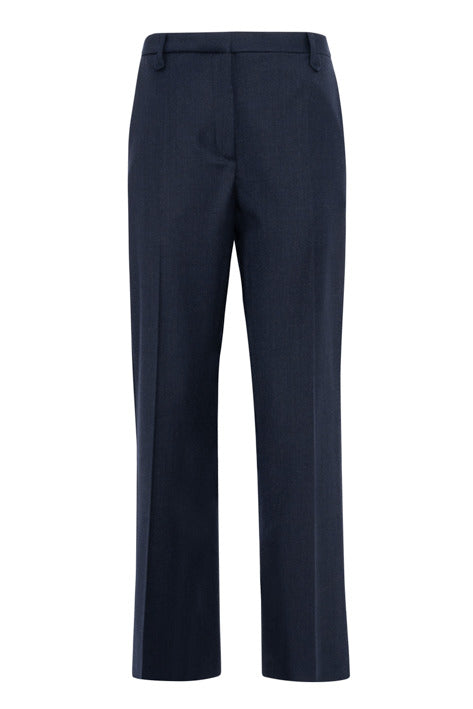 Navy blue dress pants on a white background