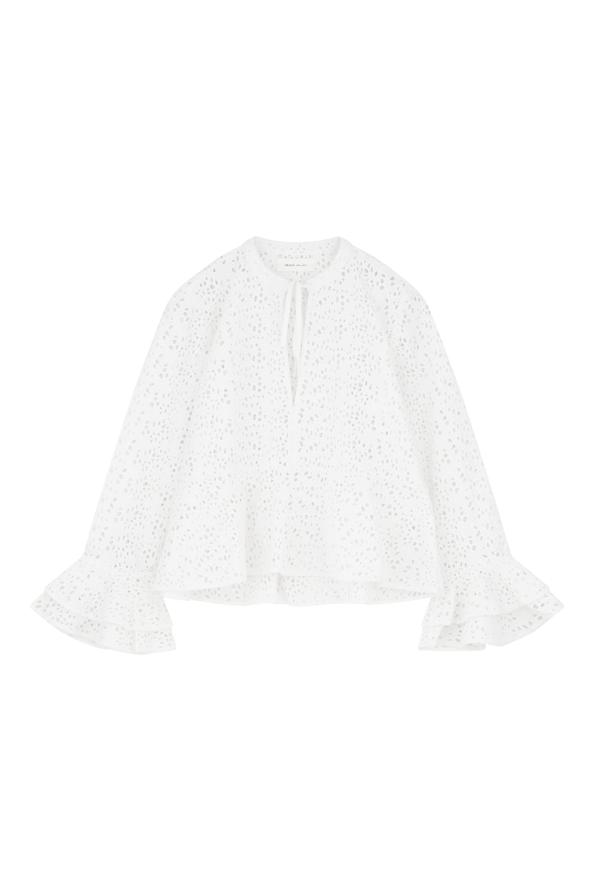 White blouse with ruffled sleeves on a white background