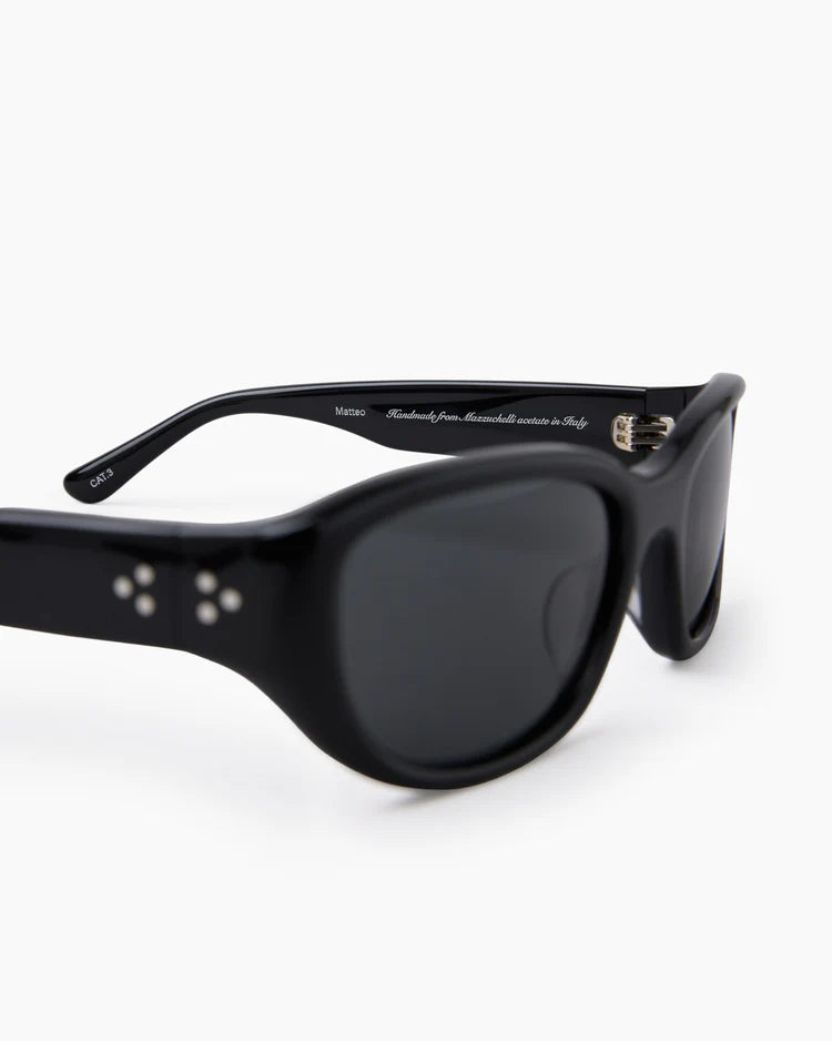 Black sunglasses with a white background