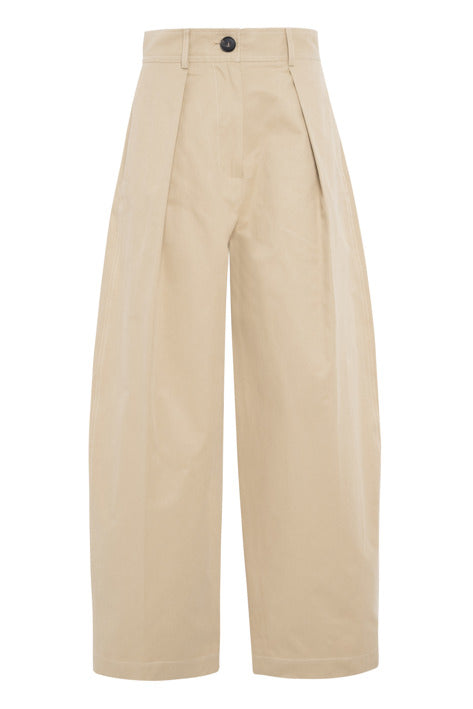 Beige wide-leg pants on a white background