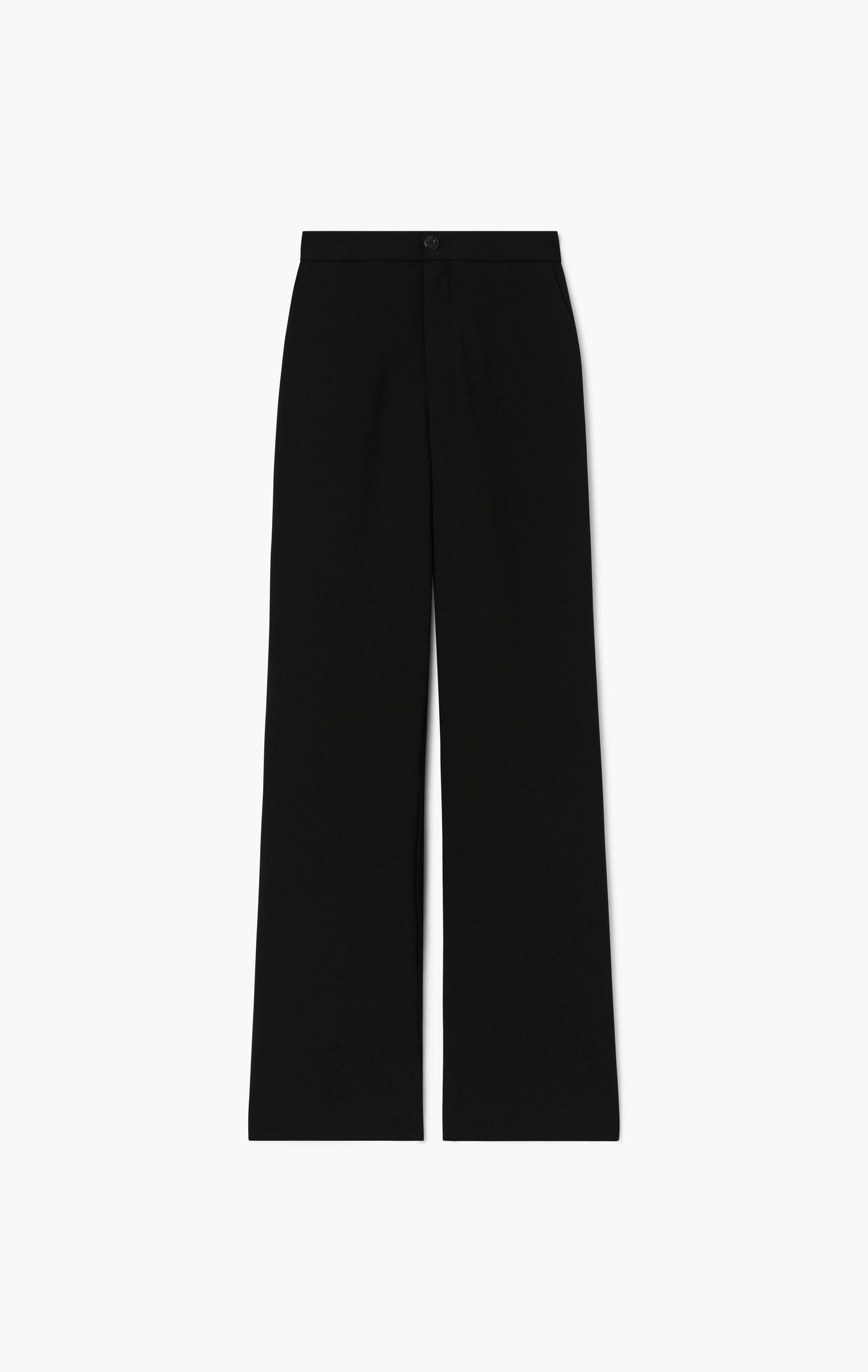 Black wide-leg trousers shown flat against a light off-white background.
